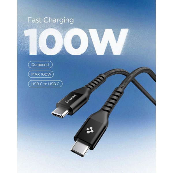 Spigen Essential Kabel Fabric USB-C/USB-C 100W 1m Svart