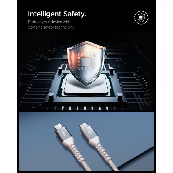 Spigen Essential Kabel Fabric USB-C/USB-C 100W 1m Hvit