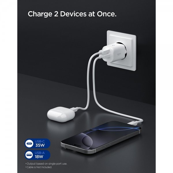 Spigen Essential Lader 35W 1xUSB-C 1xUSB-A Hvit