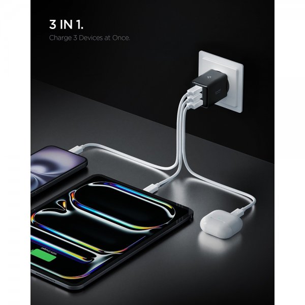 Spigen Essential Lader 47W 2xUSB-C 1xUSB-A Svart