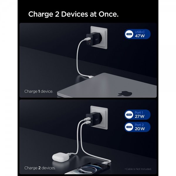 Spigen Essential Lader 47W 2xUSB-C Svart