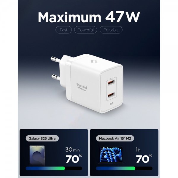 Spigen Essential Lader 47W 2xUSB-C Hvit