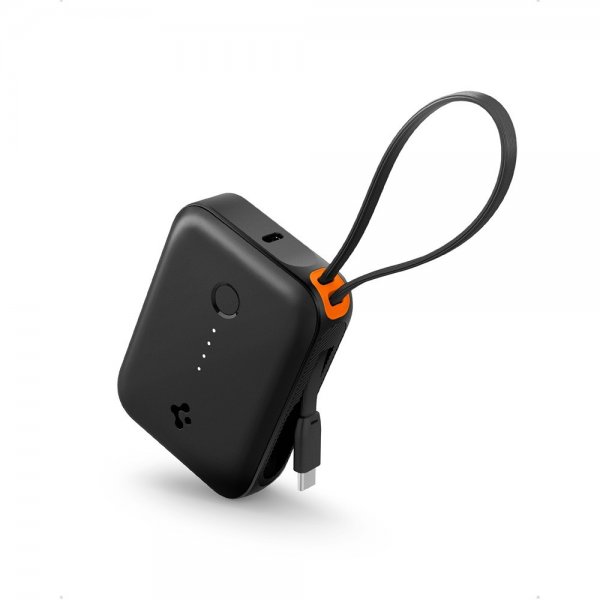 Spigen Essential Powerbank med innebygd Kabel 10 000 mAh 30W Svart