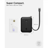 Spigen Essential Powerbank med innebygd Kabel 10 000 mAh 30W Svart