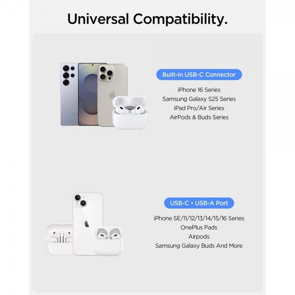 Spigen Essential Powerbank med innebygd Kabel 10 000 mAh 30W Svart