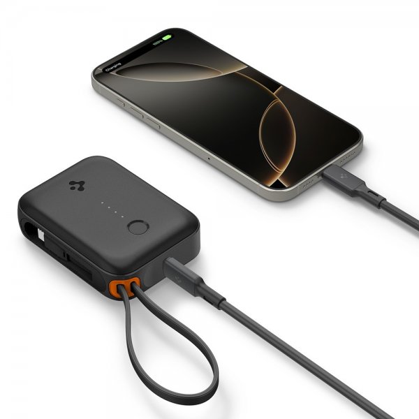 Spigen Essential Powerbank med innebygd Kabel 10 000 mAh 30W Svart