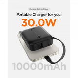 Spigen Essential Powerbank med innebygd Kabel 10 000 mAh 30W Svart