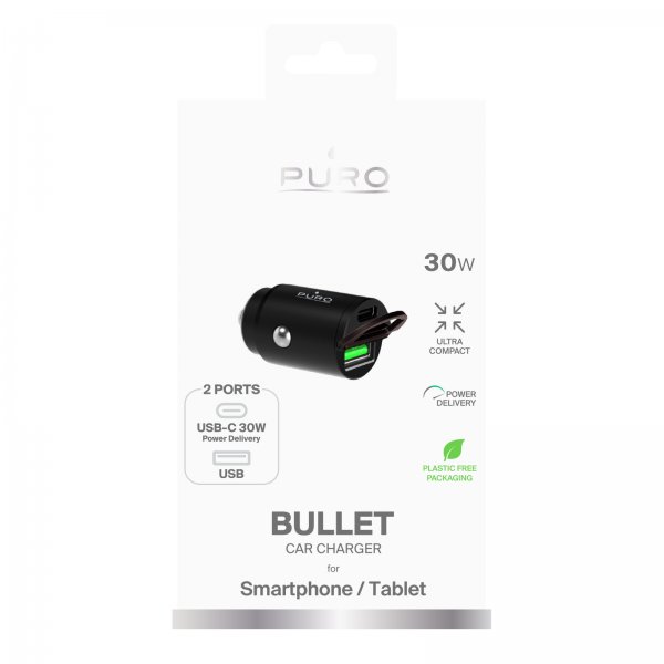 Puro Mobillader til bil Bullet 30W USB-C/USB-A Svart
