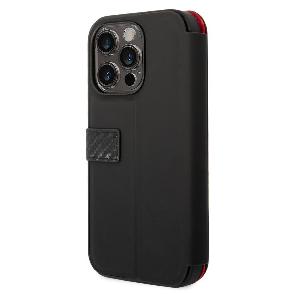 Ferrari iPhone 14 Pro Etui Carbon Effect Metal Logo Svart