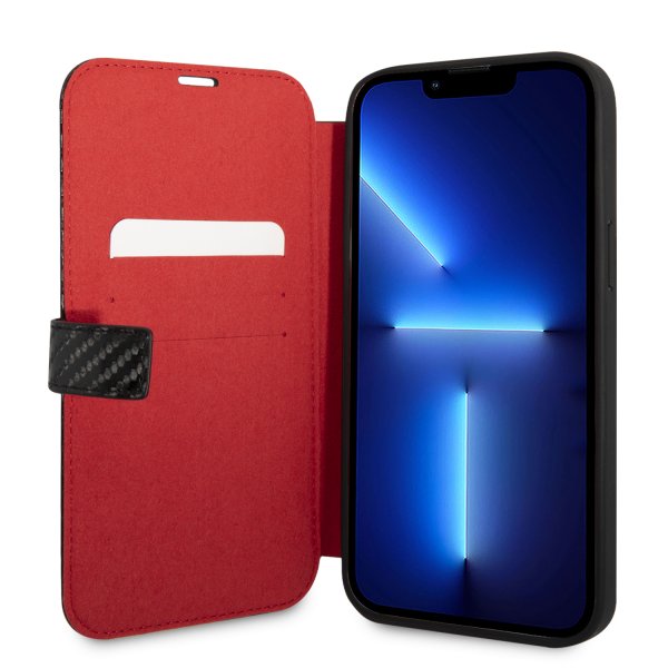 Ferrari iPhone 14 Pro Max Etui Carbon Effect Metal Logo Svart