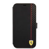 Ferrari iPhone 13 Etui Carbon Effect Metal Logo Vertical Stripe Svart