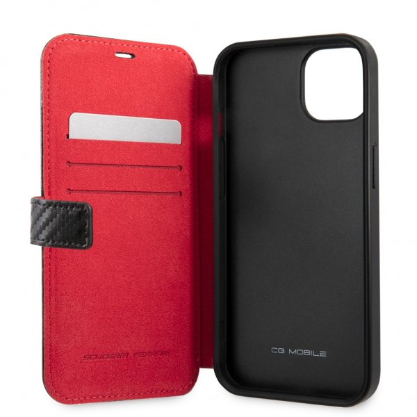 Ferrari iPhone 13 Mini Etui Carbon Effect Metal Logo Vertical Stripe Svart
