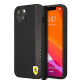 Ferrari iPhone 13 Deksel Carbon Effect Metal Logo Vertical Stripe Svart
