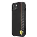 Ferrari iPhone 13 Deksel Carbon Effect Metal Logo Vertical Stripe Svart