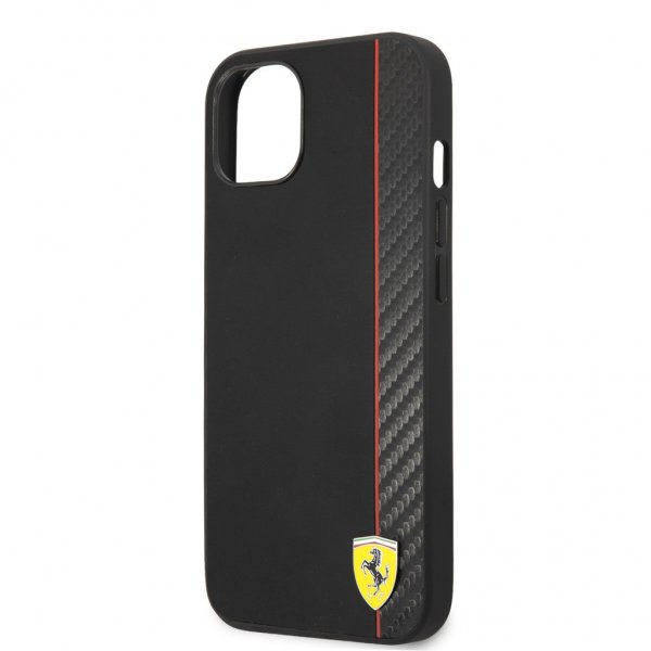 Ferrari iPhone 13 Deksel Carbon Effect Metal Logo Vertical Stripe Svart