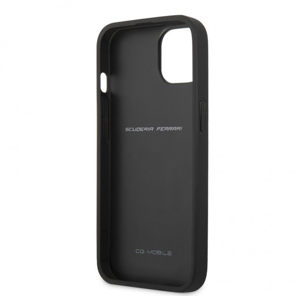 Ferrari iPhone 13 Mini Deksel Carbon Effect Metal Logo Vertical Stripe Svart