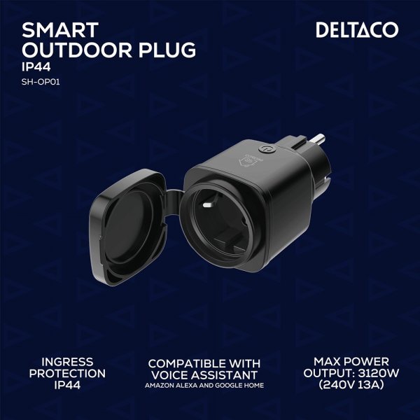Deltaco Smart Home Smart plugg for utendørsbruk WiFi IP44