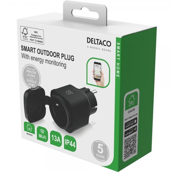 Deltaco Smart Home Smart plugg for utendørsbruk WiFi IP44
