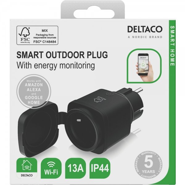 Deltaco Smart Home Smart plugg for utendørsbruk WiFi IP44