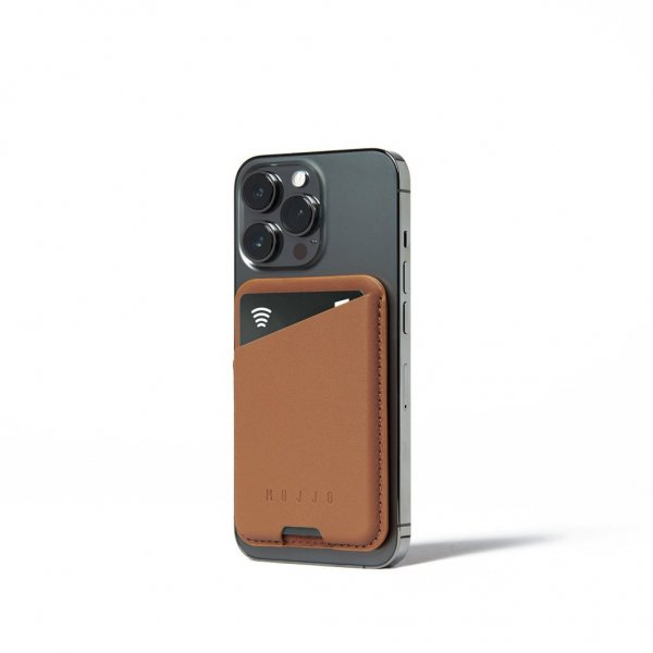 Mujjo MagSafe Kortholder Full Leather Magnetic Wallet Dark Tan