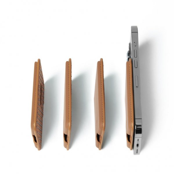 Mujjo MagSafe Kortholder Full Leather Magnetic Wallet Dark Tan