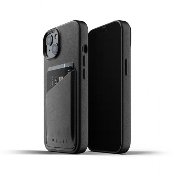 Mujjo iPhone 13 Deksel Full Leather Wallet Case Svart