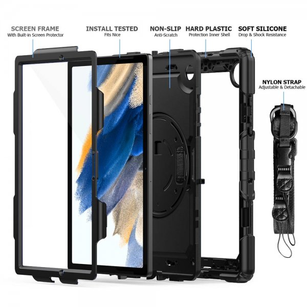Armor-X Samsung Galaxy Tab A8 Deksel Rainproof Rugged Case Hand Strap Kickstand