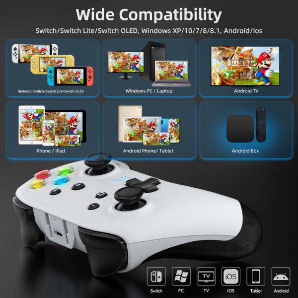 EasySMX Bayard 9124 Switch/Android/PC Programmable Wireless Gamepad Hvit