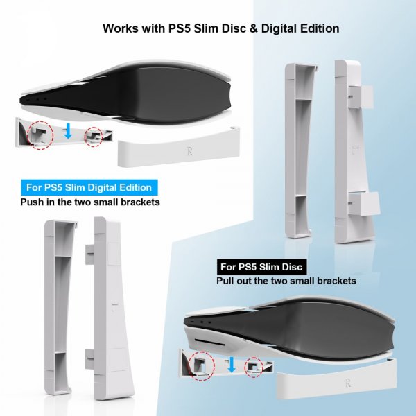 JYS PlayStation 5 Slim (Digital/Disc Edition) Stand Hvit