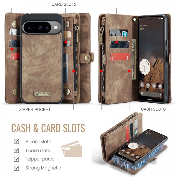 CaseMe Google Pixel 10/Pixel 10 Pro Etui 008 Series Avtakbart Deksel Brun