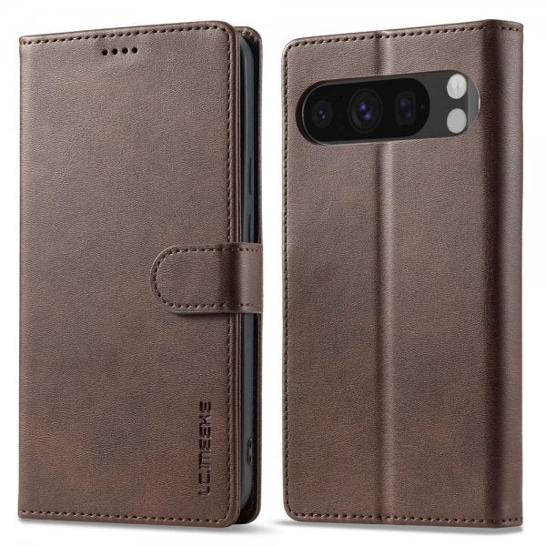 Lc.Imeeke Google Pixel 10 Pro XL Etui med Kortlomme stativfunksjon Mørkebrun