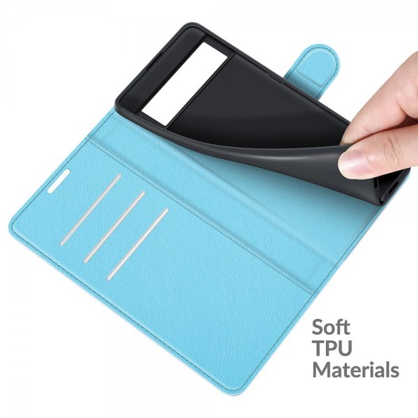 Google Pixel 6 Etui Litchi Blå