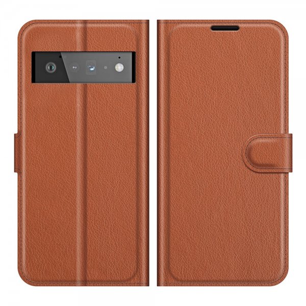 Google Pixel 6 Pro Etui Litchi Brun