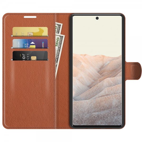 Google Pixel 6 Pro Etui Litchi Brun