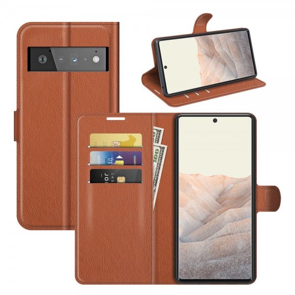 Google Pixel 6 Pro Etui Litchi Brun