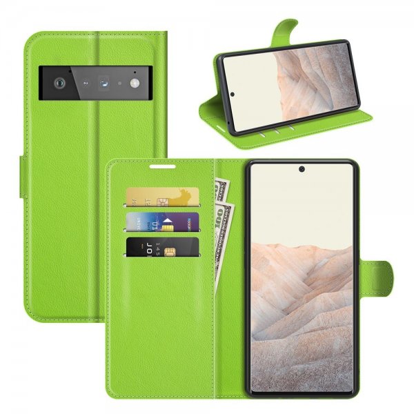 Google Pixel 6 Pro Etui Litchi Grønn