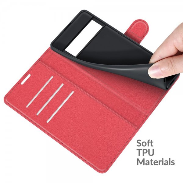 Google Pixel 6 Pro Etui Litchi Rød