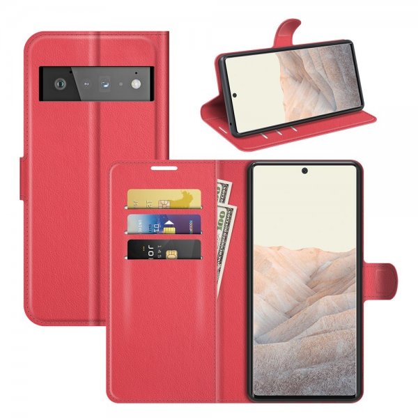 Google Pixel 6 Pro Etui Litchi Rød