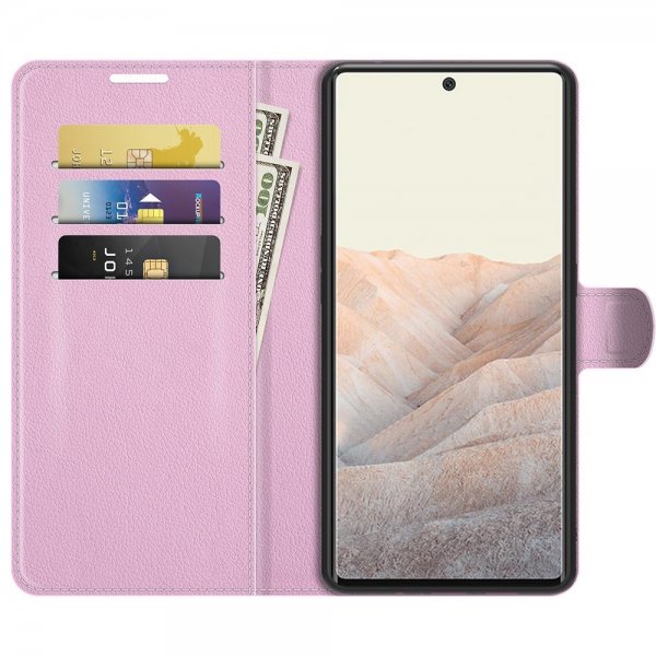 Google Pixel 6 Pro Etui Litchi Rosa