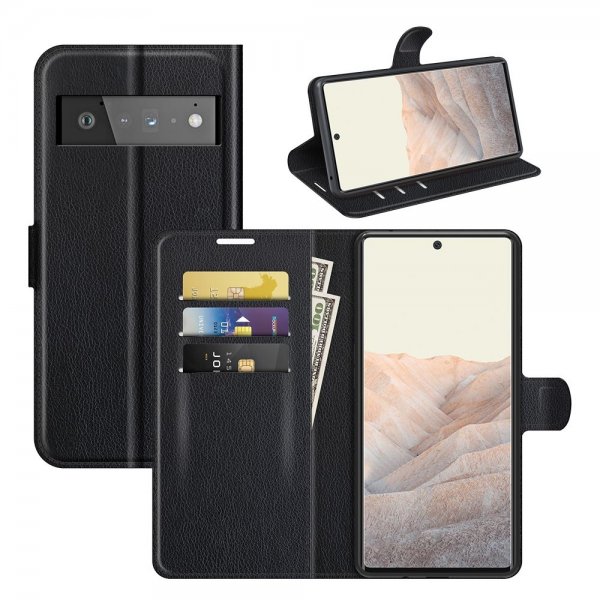 Google Pixel 6 Pro Etui Litchi Svart
