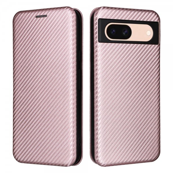 Google Pixel 8a Etui Karbonfibertekstur Rosegull