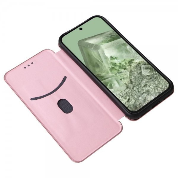 Google Pixel 8a Etui Karbonfibertekstur Rosegull