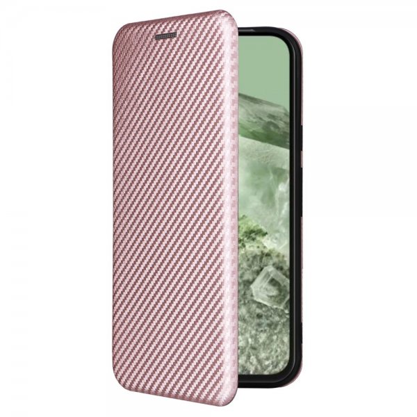 Google Pixel 8a Etui Karbonfibertekstur Rosegull