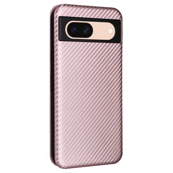 Google Pixel 8a Etui Karbonfibertekstur Rosegull