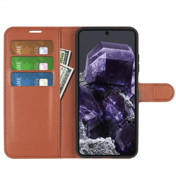 Google Pixel 8a Etui Litchi Brun