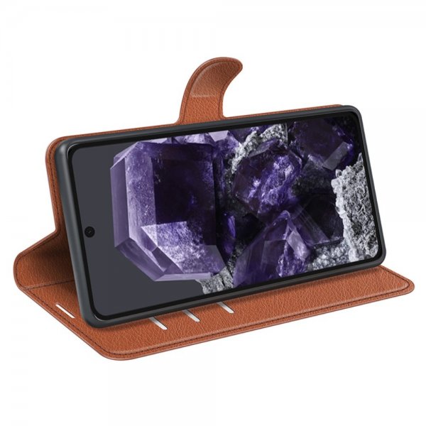Google Pixel 8a Etui Litchi Brun