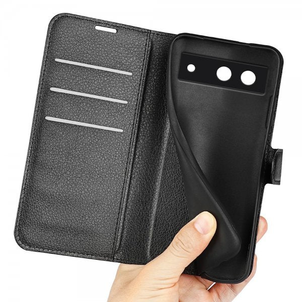 Google Pixel 8a Etui Litchi Svart
