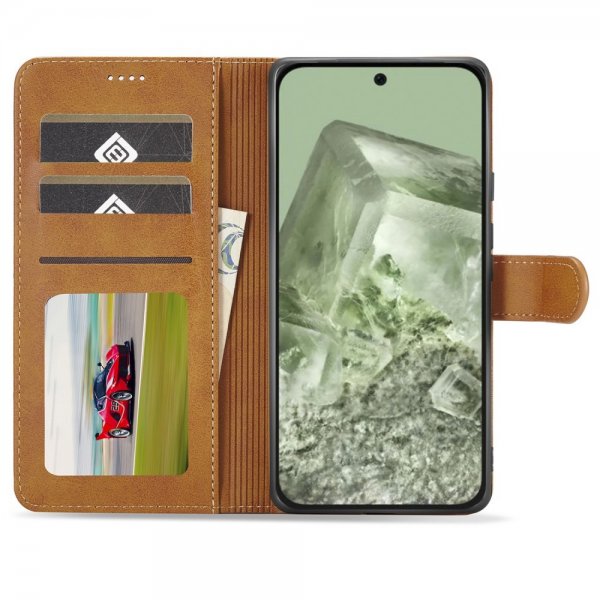 Lc.Imeeke Google Pixel 8a Etui med Kortlomme stativfunksjon Brun
