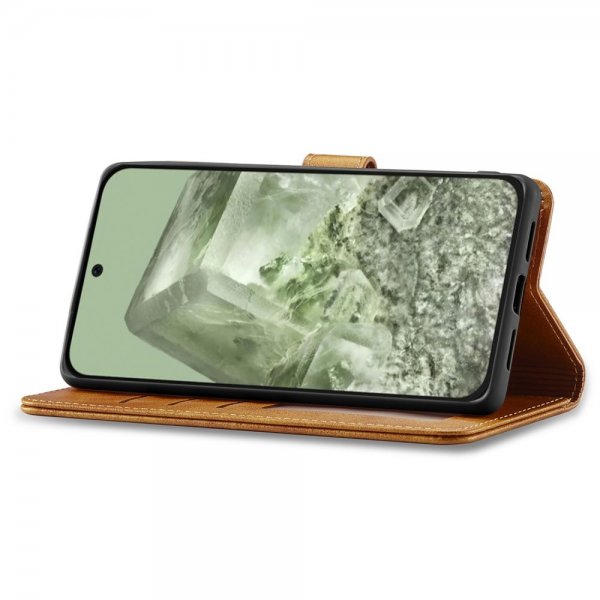 Lc.Imeeke Google Pixel 8a Etui med Kortlomme stativfunksjon Brun