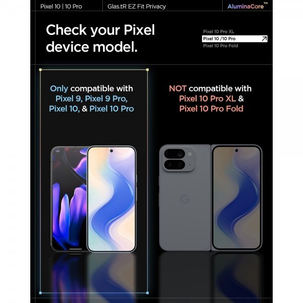 Spigen Google Pixel 9/9 Pro/Pixel 10/10 Pro Skjermbeskytter GLAS.tR EZ Fit Privacy 2-pakning